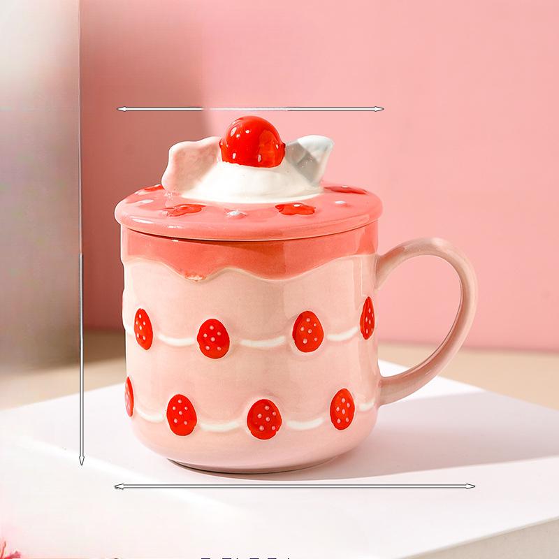 Cream Cake Mug Ceramic Water Cup with Lid Cup Cute Cartoon Girl Good-looking Bestie Birthday Gift