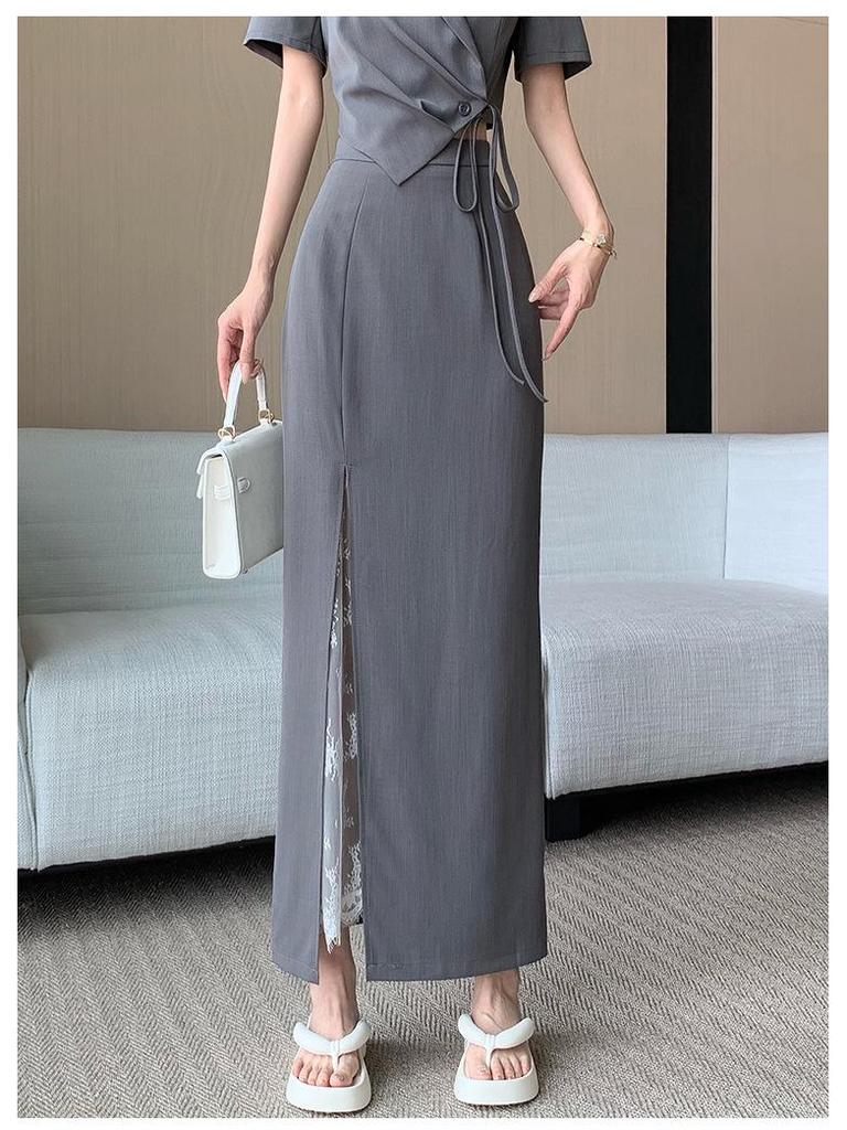 Elegant Women's Two-Piece Set: High-Grade Slim Strap Suit Top & High-Waist Lace Skirt