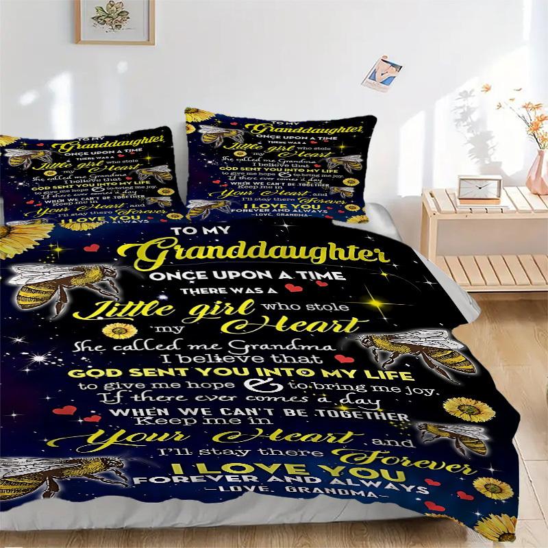 

3PCs Granddaughter Love Quotes Design Cover Set, Breathable Fabric, Machine Washable (1 Duvet Cover + 2 Pillowcases) (Without Quilt) yy250911097 135x200cm