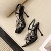 Fashion Luxury Rhinestones Flowers Decor Women Gladiator Sandals Fashion Square Toe Summer Slingbacks Stiletto High Heels Summer Shoes