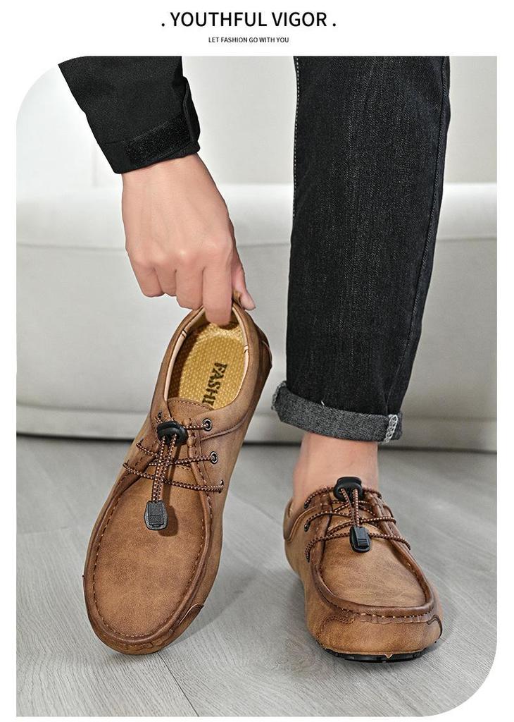 Spring Plus Size Hand-stitched Men's Leather Moccasins - Fashionable & Versatile Casual Shoes