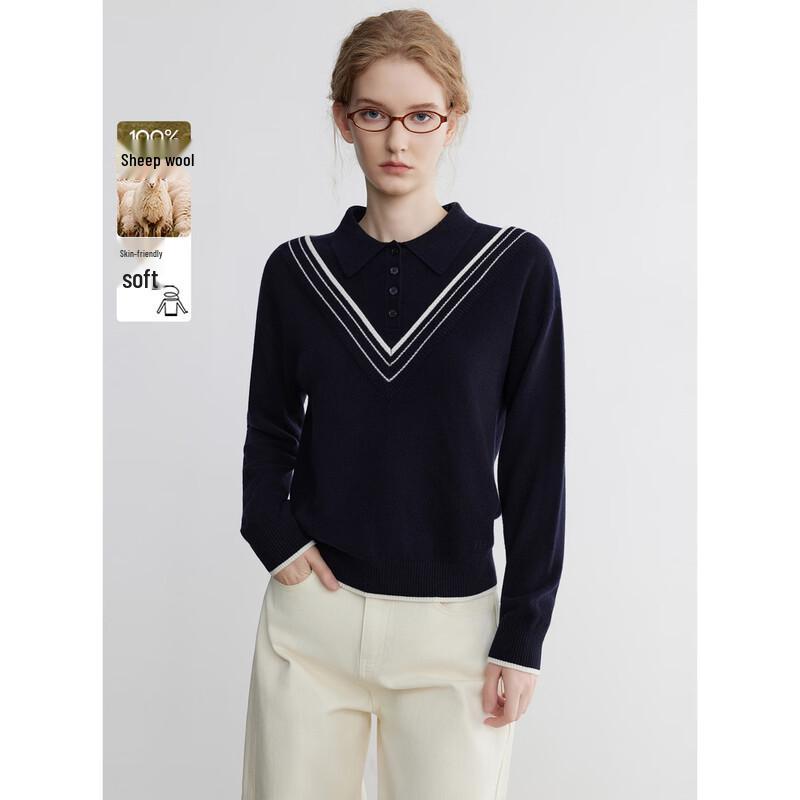ELLE Women s Retro Polo Collar Lambswool Sweater S