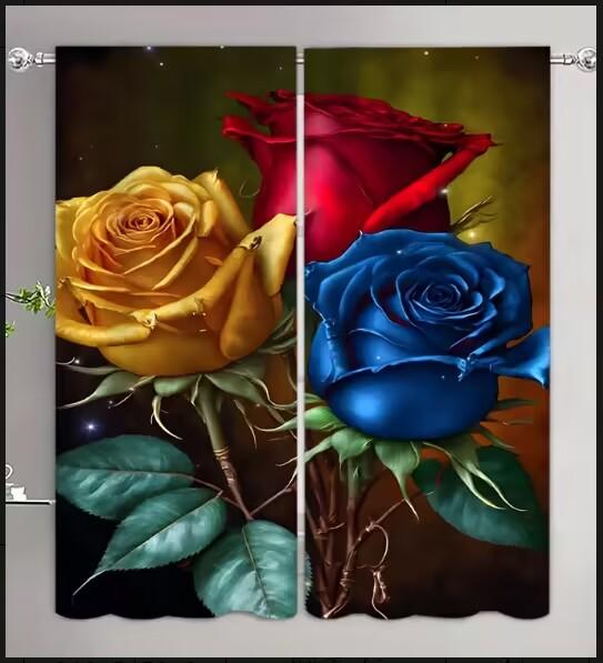 Romantic Water Droplet Red Rose Luxury Window Curtains For Bedroom Living Room Bathroom Kicthen Door Hall Cupboard On Sale 2PCS