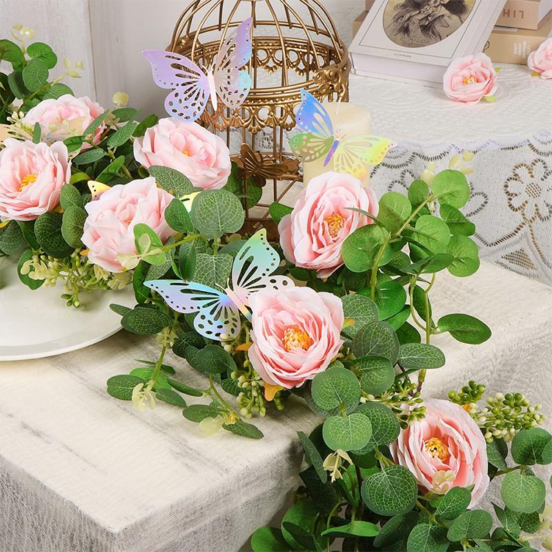 1PC Plastic Handmade Artificial Eucalyptus Leaf Vine Romantic Simulation Flower Vines Festival Laser Butterfly Home Decoration