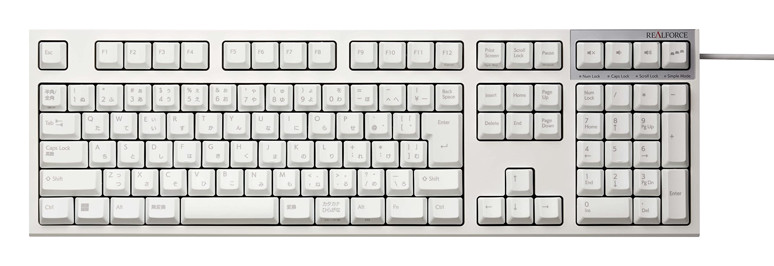 

REALFORCE R3S Keyboard Standard Switch Wired Full 45g Japanese Layout White R3SA41