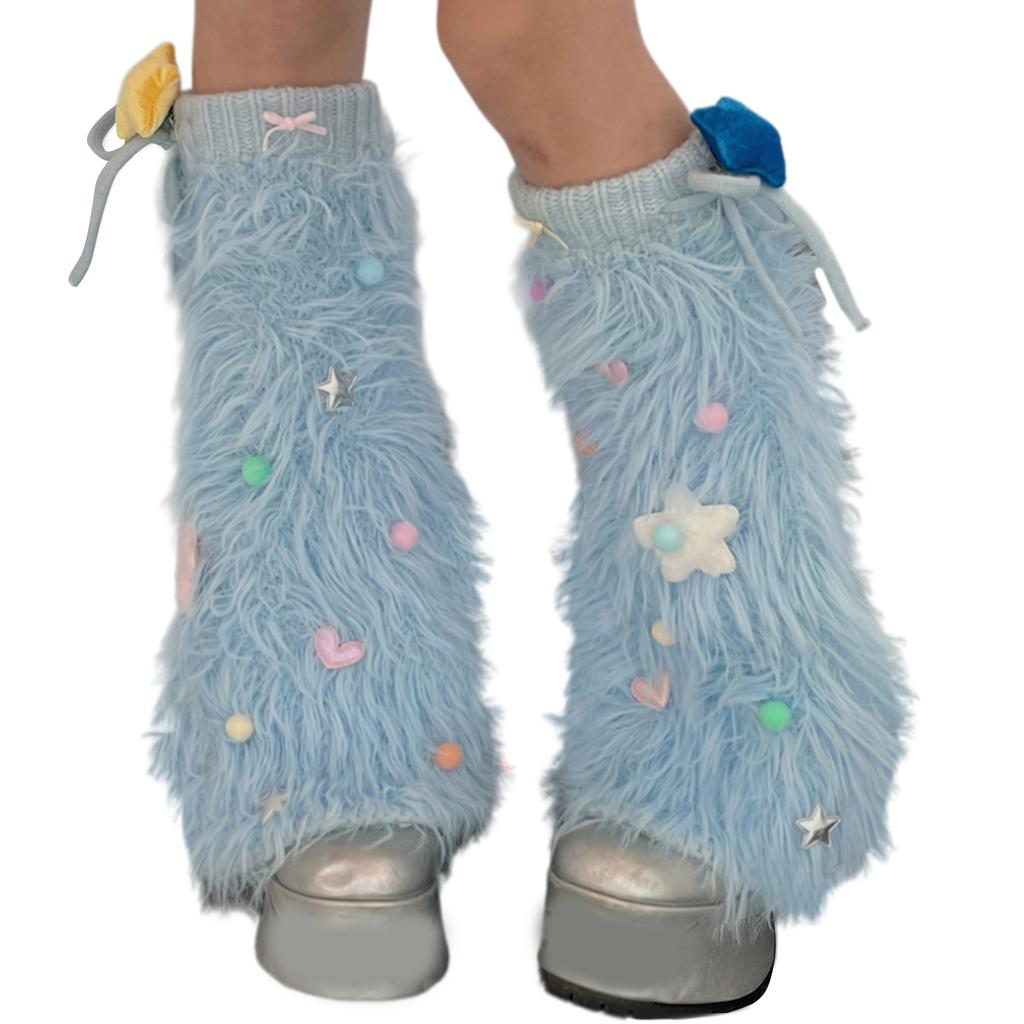 Winter Niedlich Bunt Stern Schleife Flauschig Lange Strümpfe Beinstulpen Ästhetisch Stiefelsocken Plüsch Warm Beinstulpen Abdeckungen