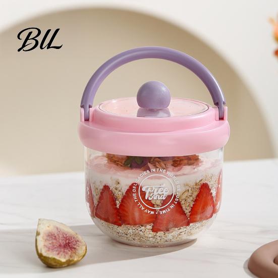 Leak-proof Salad Bowl Portable with Built-In Fork & Lid 600ml Double-Layer Plastic Jar Odorless Fruit for Overnight Oats Meal Prep Snack Container Gym