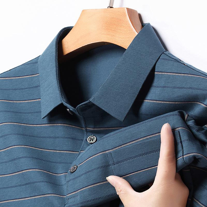 

Рубашка поло, мужская деловая повседневная рубашка в полоску, высококачественная рубашка с прямыми лацканами и короткими рукавами из дышащей ткани 4XL