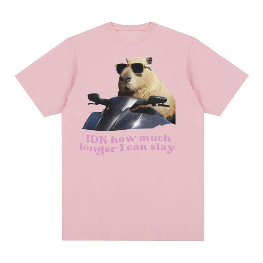 IDK How Much Longer I Can Slay Capybara Funny Meme T Shirts Unisex Women Retro O-Neck Fashion T-shirt Casual Cotton Oversized Tees