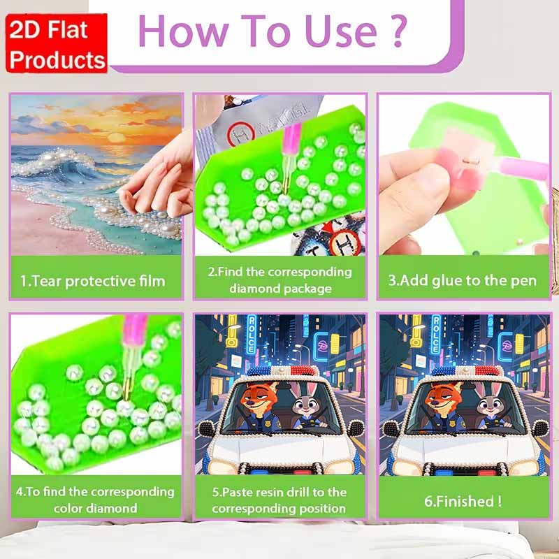 Disney DIY Pearl Art Painting Nick and Judy Are Driving a Police Car Home Wall Decoration Pearl Gem Painting Pictures Crafts Home Decoration