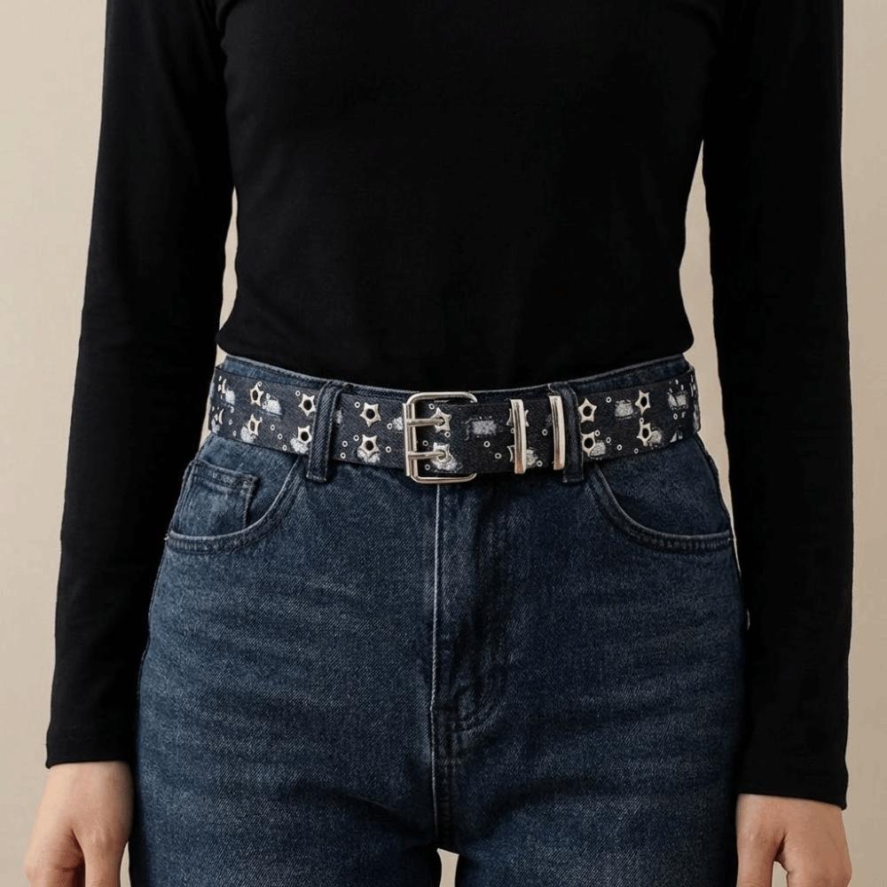 Metal Buckle Star Hole Sequin Belt Double Grommet Hole Trouser Decor Decoration  Dress Decor