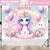 2D Pastel Unicorn Birthday Backdrop, Customizable Kids Party Background
