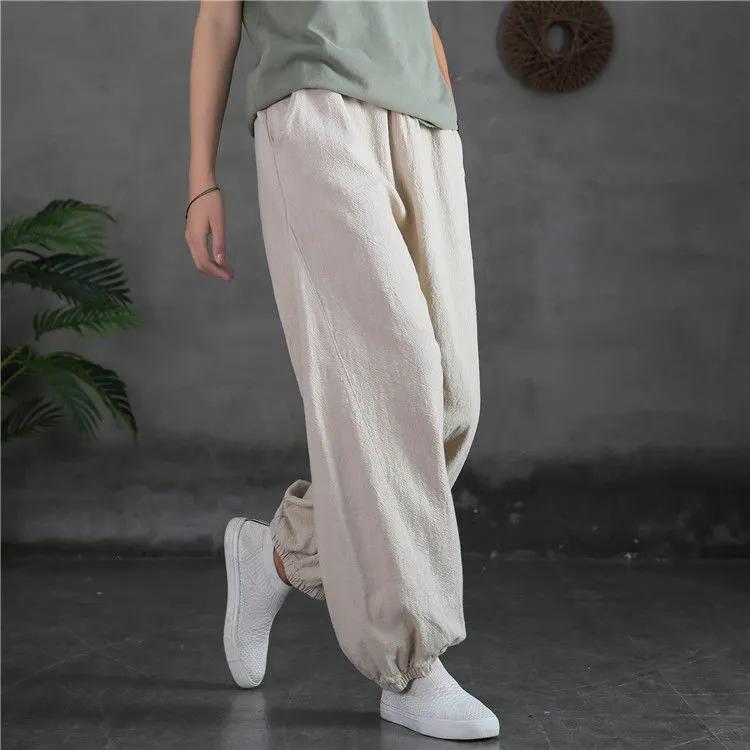 Women's Spring and Summer Artistic Loose Casual Pants, Solid Color Comfortable Mosquito Proof Lantern Pants