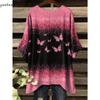 2025 Camiseta Elegante Bohemia para Mujer Estampado Floral de Mariposas Dobladillo Asimétrico Cuello Redondo Versátil y Lavable a Máquina Verano
