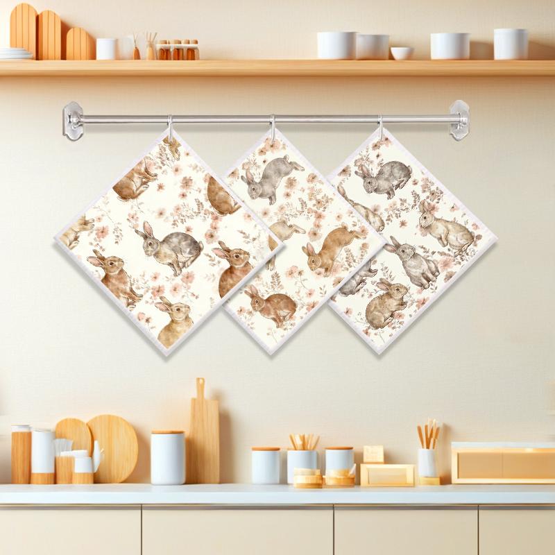 6PCS Cleaning Dishcloths Reusable Kitchen Dish Towels Rabbit Pattern Dishcloth Absorbent Lint Free Cloth Washable Duster Rags Tea Towels
