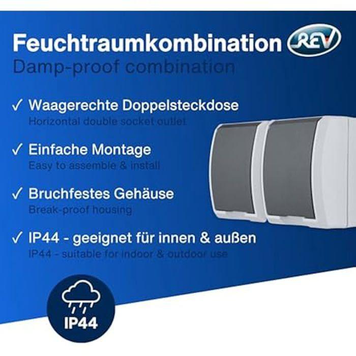 Double prise - rev - aquaform - ip44 - montage en saillie - gris foncé