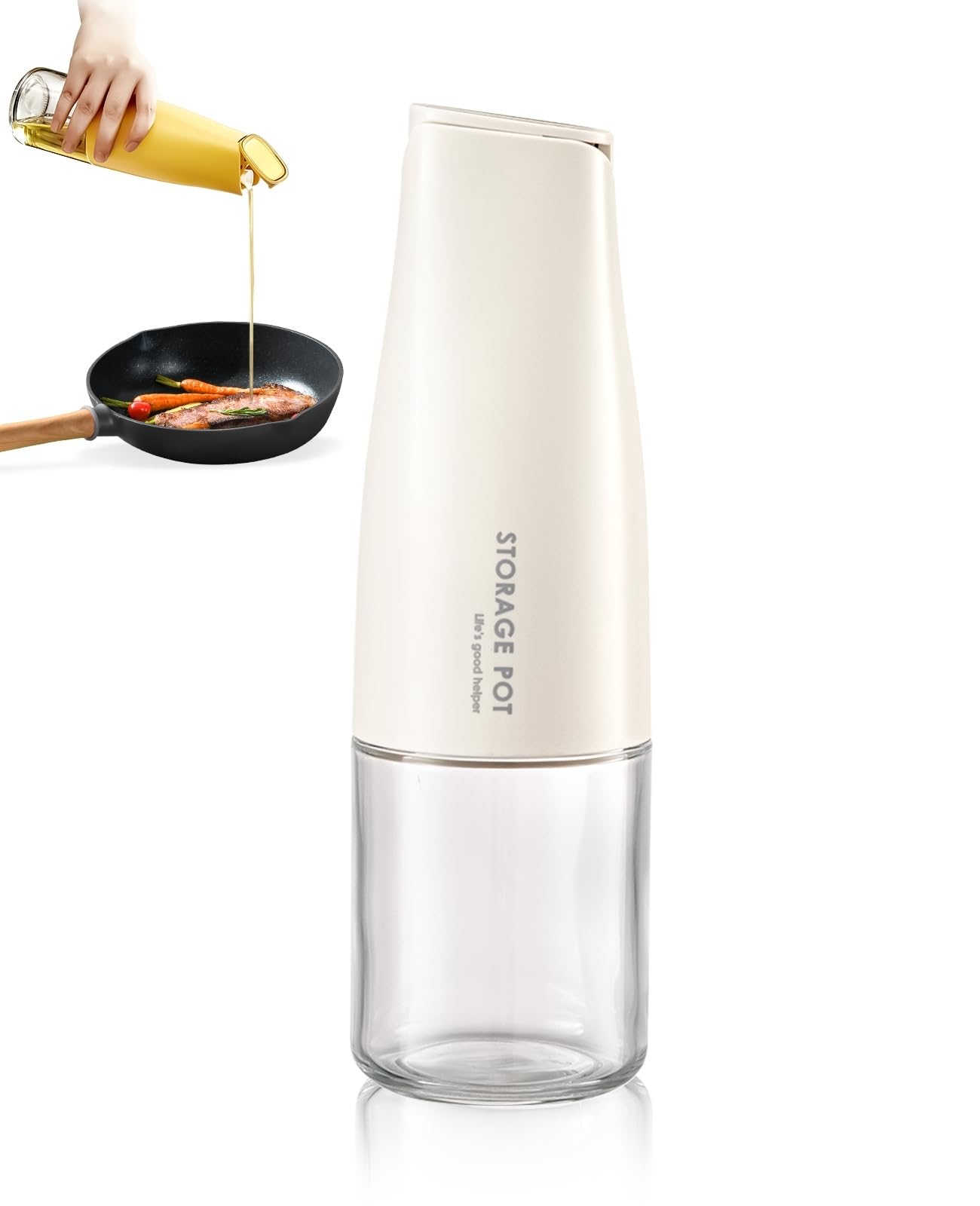 

SINNMAO Oil Bottle, Gravity-Fed Automatic Opening and Closing, Silicone Nozzle, Anti-Drip, 500ml, Lead-Free Glass (White)