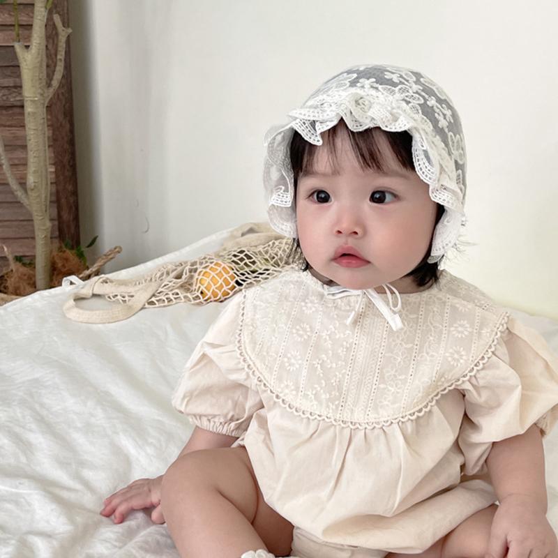 Lace Flower Baby Hat Embroidered Floral Ruffle Princess Bonnet Newborn Photography Props Sweet Infant Girls Mesh Sun Cap
