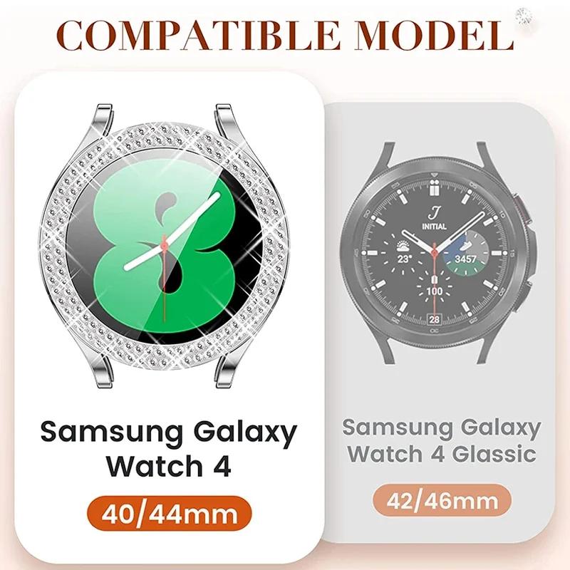 Fashion Bling Case for Samsung Galaxy Watch 6 4 Case 40mm 44mm Accessories Two Rows Diamond bumper Galaxy Watch 5 6 40 mm Cover