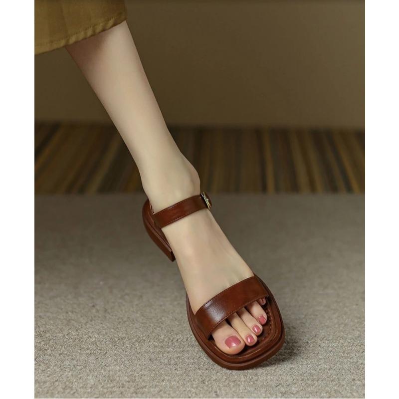 Soleist Summer Women Sandals Low Heels Basic Genuine Leather Office Plus Size 35-42 Ladies Casual Outdoor Concise Woman Shoes