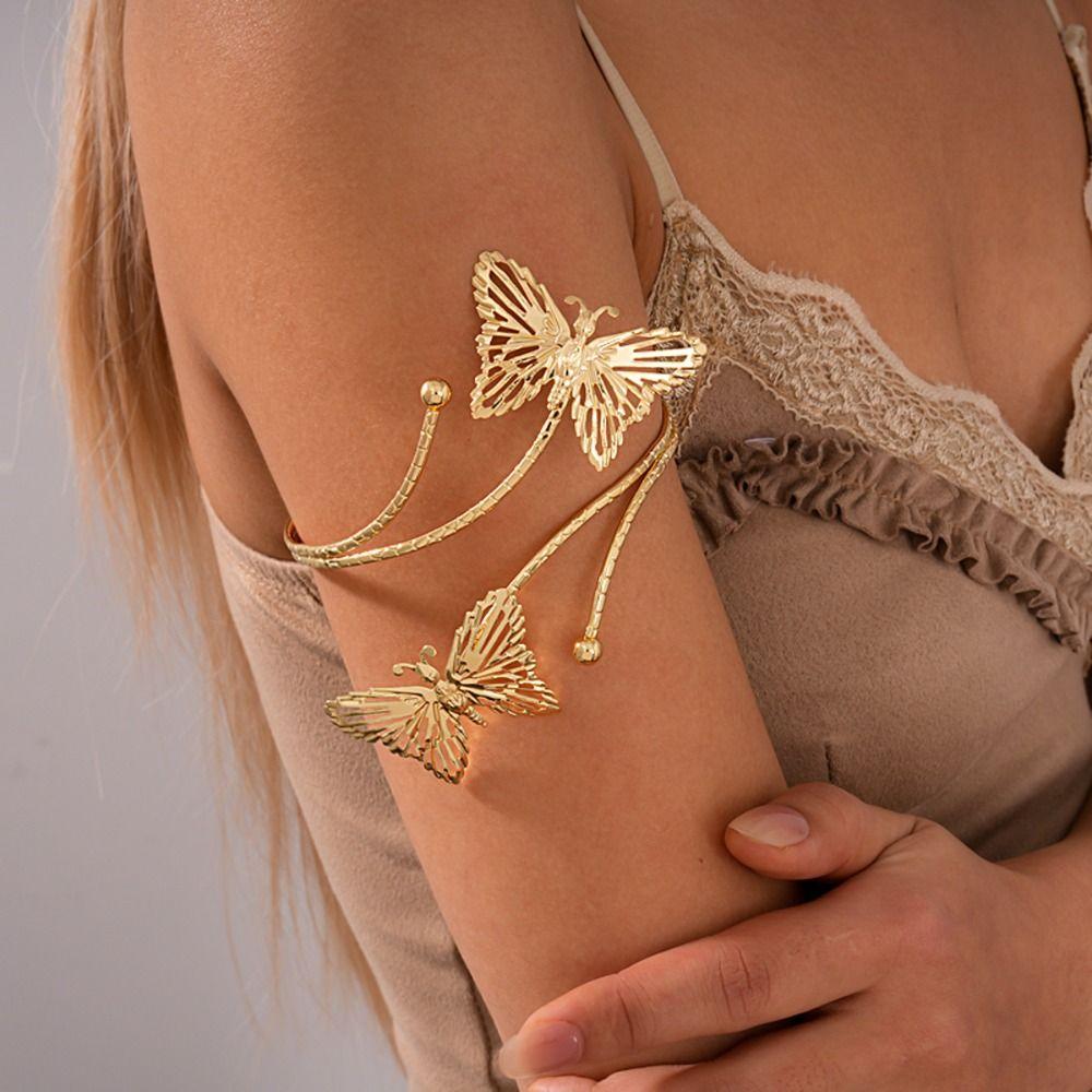 Adjustable Women Arm Bracelet Elegant Armlet Jewelry Trendy Metal Open Cuff Bangle  Summer