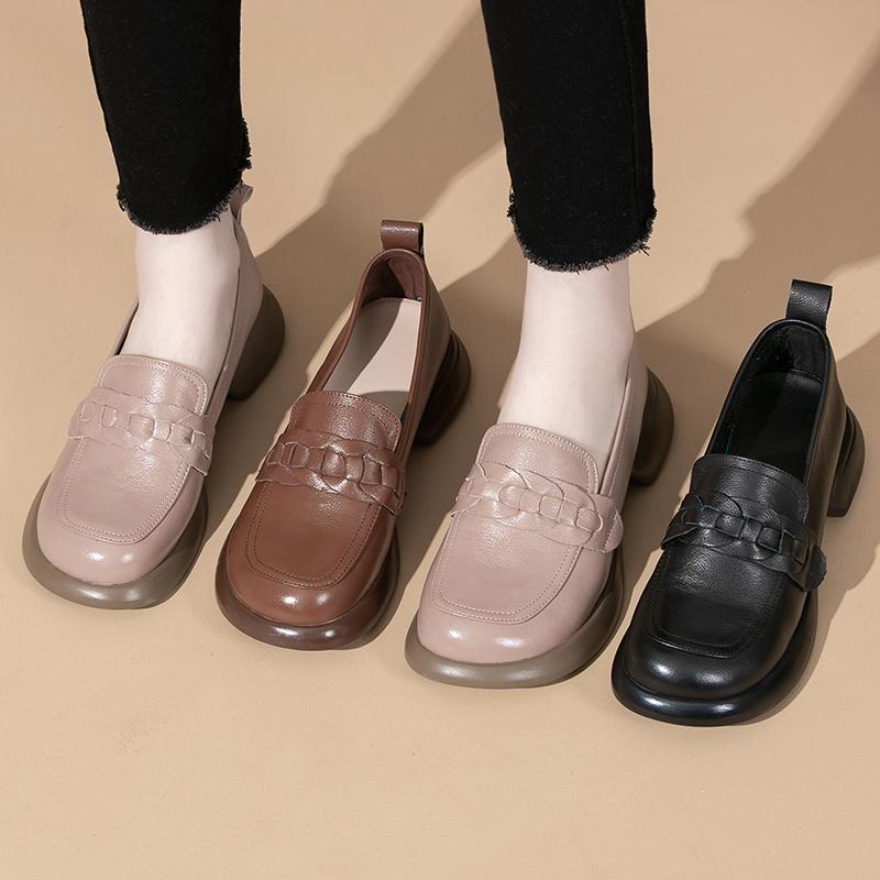 Fashion GKTINOO Women Loafers Shoes Genuine Leather 2025 British Style Women's Spring Shoes Thick Bottom Large Size Ladies Shoes