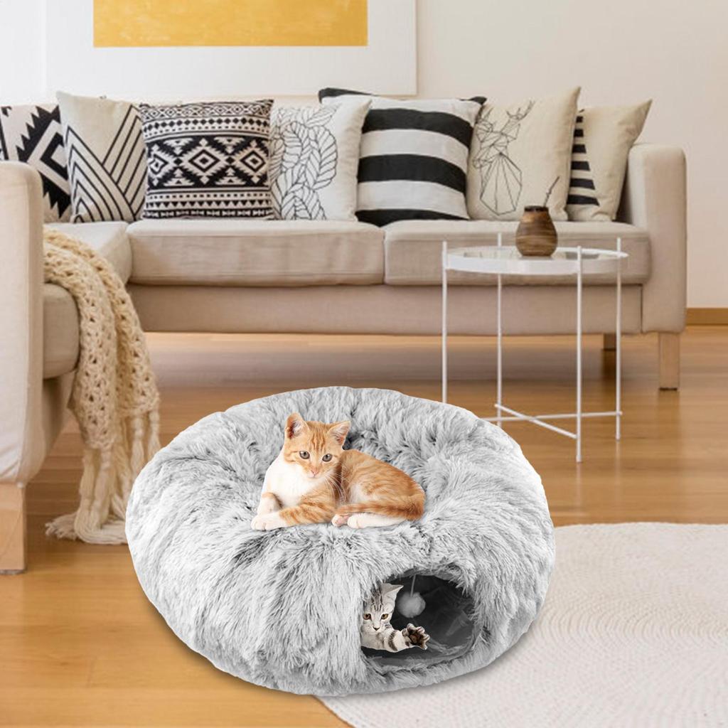 Cat Tunnel Bed 2-in-1 Plush Warm Kitten Cave Warm Kitten Nest For Pet Parents Animal Lovers Cold Weather Indoor Home Office