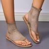Summer Women's New Round Toe Flat Bottom Sandals Hollow Short Boots Water Diamond Sexy Flat Bottom Fashion Banquet Slippers