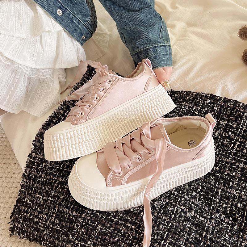 Spring and summer new thin board shoes latex insoles thick sole heightening muffin sole casual little white shoes women's shoes