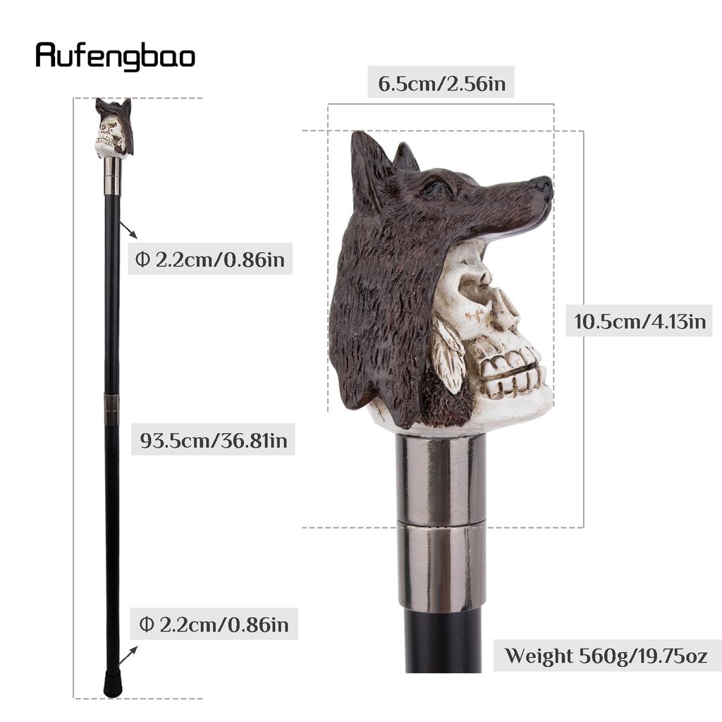 White Resin Wolf Hat Skull Head Walking Cane Fashion Decorative Steel Stick Gentleman Elegant Cosplay Cane Knob Crosier 93cm