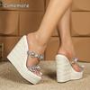 High Platform Women's Fashion Sandals Rhinestone Transparent PVC Slip on Slippers Wedges Heels Zapatos De Mujer Size 34-43