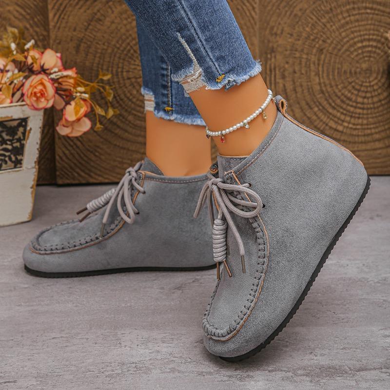 

New large size women s shoes winter suede retro large size short boots women s new round head slope 43 сірий колір