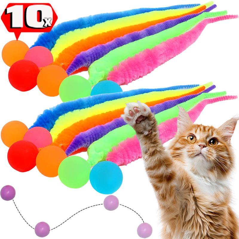Katzen Interaktives Spielzeug Bunter Hüpfball Haustierbedarf Puzzle Verdrehter Wurm Reizend Indoor Katze Wurm Raupe Elastisches Spielzeug