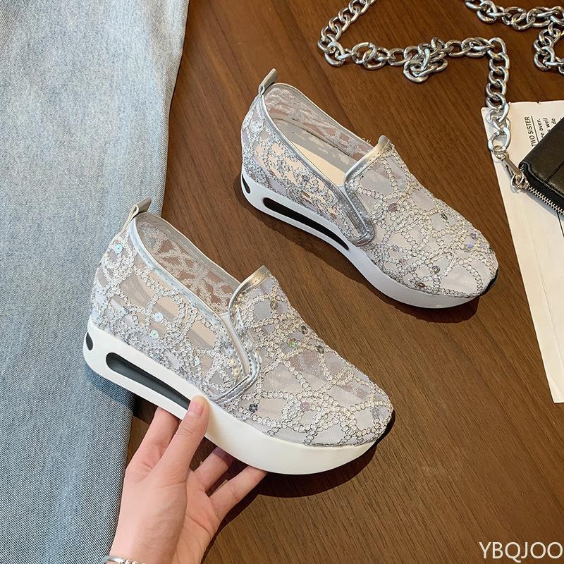 New Summer Mesh Shoes Thick Soled Low Cut Breathable Shoes Outdoor Footwear Casual Lightweight Slope Matching Shoe Mujer