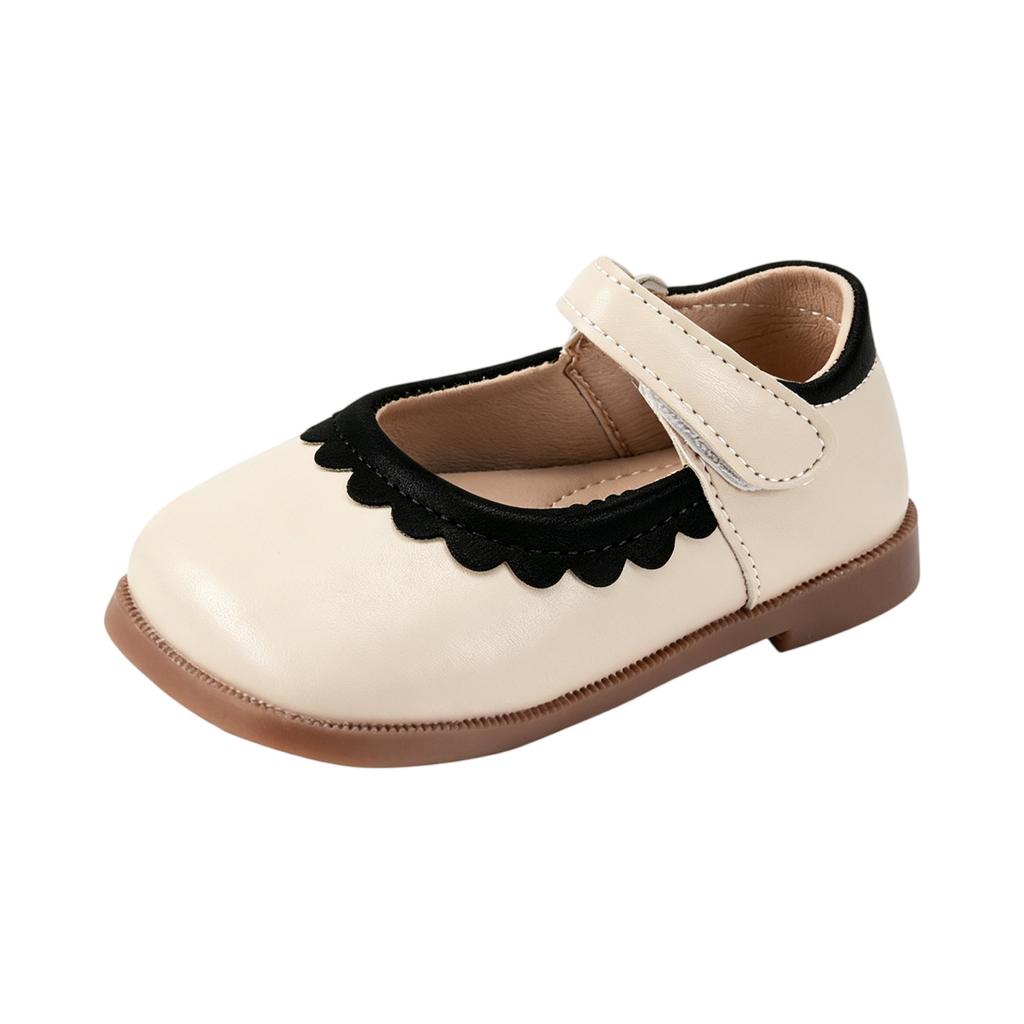 Girls Mary Jane Dress Shoes with Scalloped Edge Design Soft Faux Leather Adjustable Strap Comfortable Fit Lightweight Sole