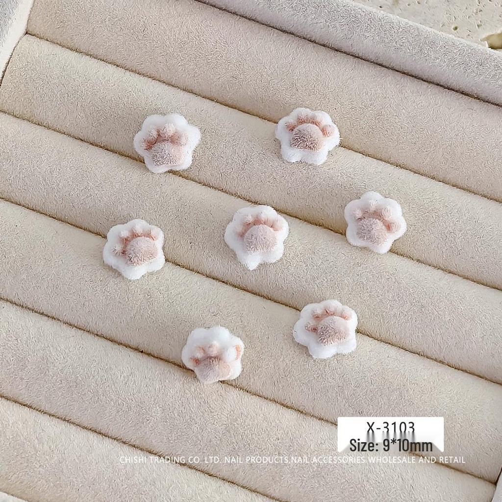 Little Panda Paw Bow Diy Flocking Resin Nail Art Decorations – Autumn/Winter Sweet Girl Style