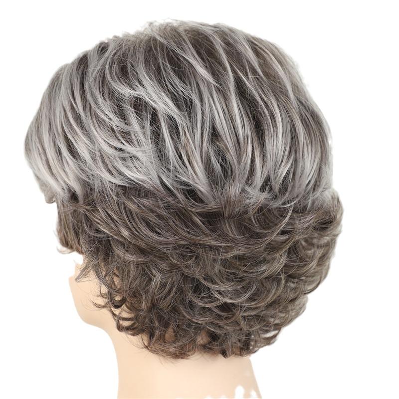 Synthetic Hair Short Haircuts Curly Wig with Bangs Granny Wigs for White Women Asian Cosplay Halloween Costume