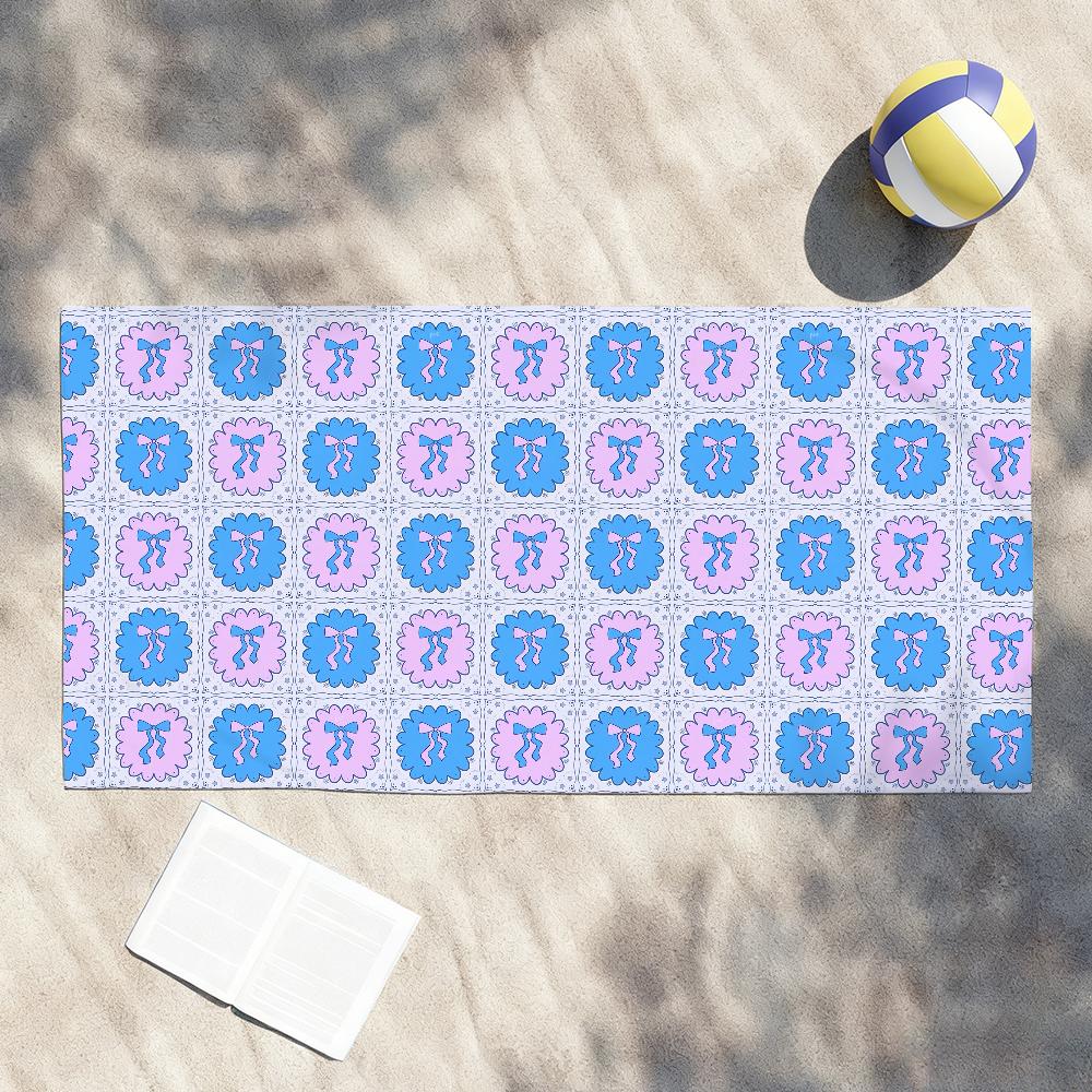 

Colorful Stripes & Sweet Patterns Bow Towel Shower Sauna Travel Spa Quick Dry Gym Accessories Soft Large Beach Towels W40*H60(CM)