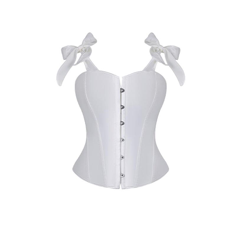 Solid Color Satin Adjustable Double Straps Bandeau Boned Corset Women Shapewear Top