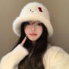 Adorable Beige Bowknot Plush Fisherman Hat For Women Cozy Winter Fashion Accessory