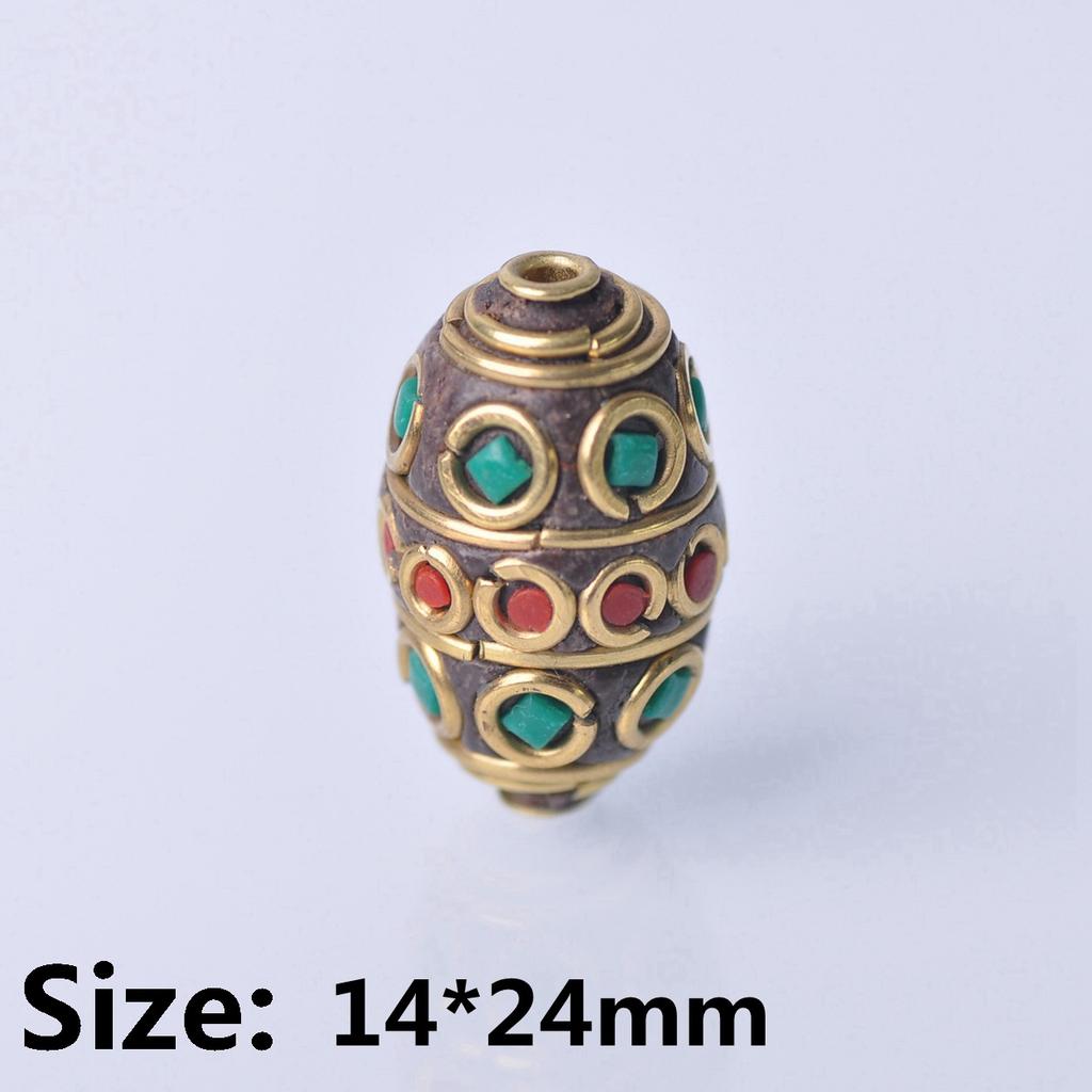 Handmade Nepalese Buddhist Tibetan Brass Metal & Clay Loose Craft Beads for Necklace Jewelry Making DIY