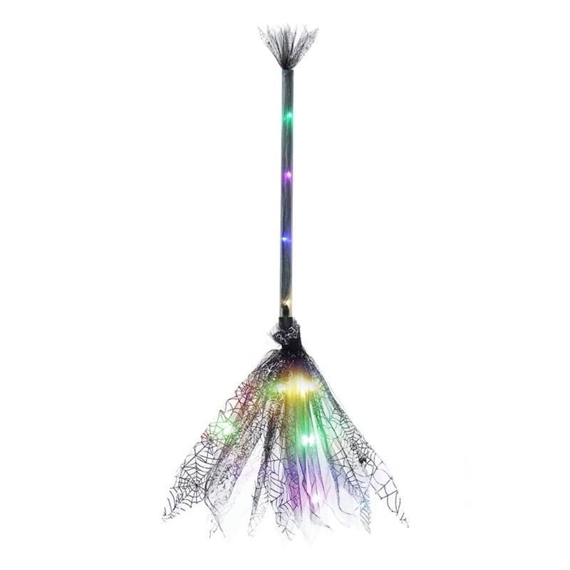 Halloween Party Lighted Witch Broom Plastic Broomsticks Kid Broom Props for Halloween Cosplay Decoration