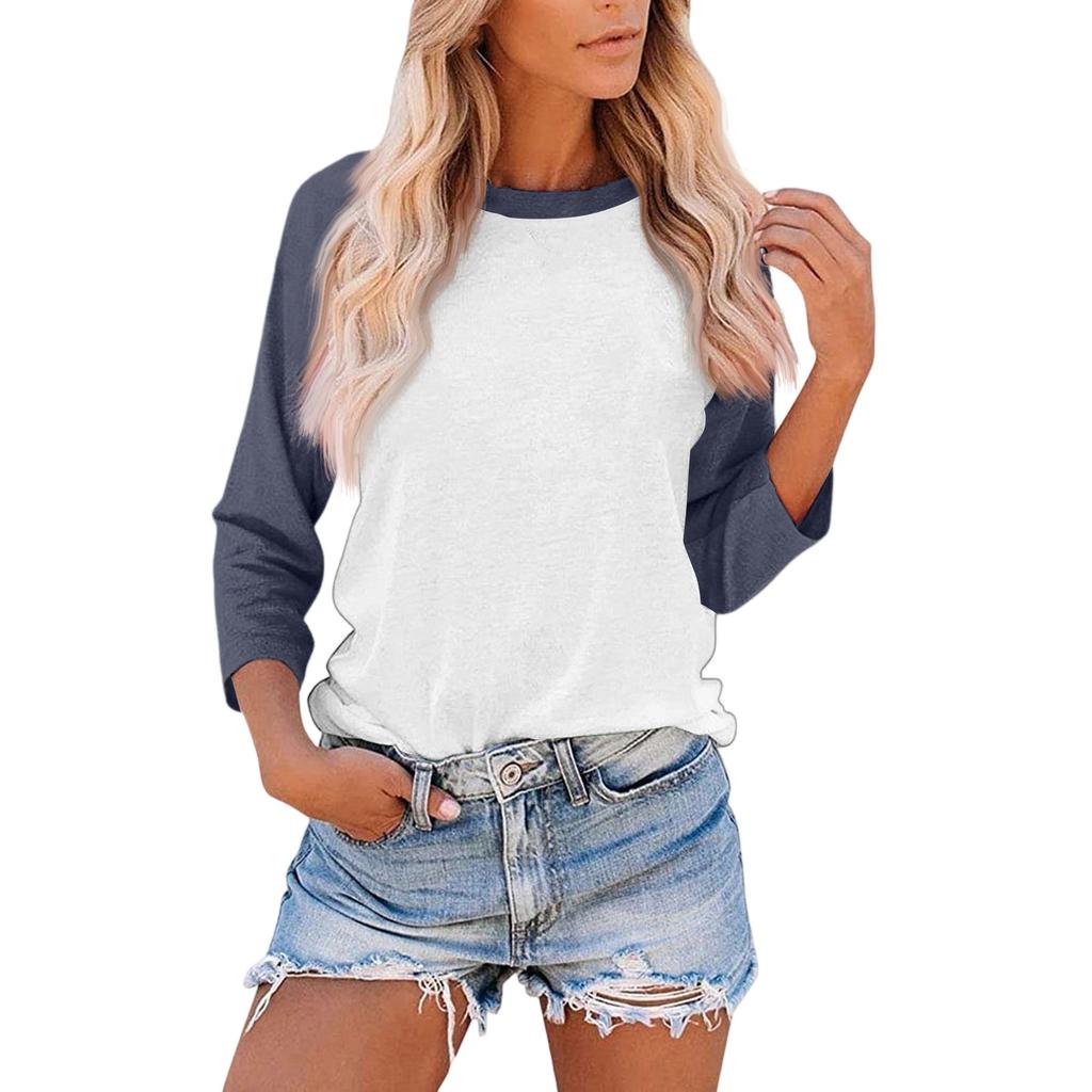 Women's Casual Fashion Loose Color Matching Three-quarter Sleeve Stitching T-shirt Top