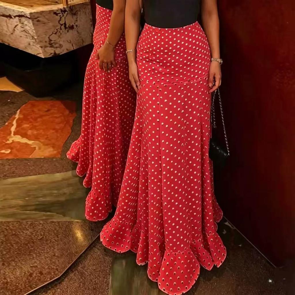 Women's High Waist Polka Dot Bodycon Maxi Skirt Flattering Elegant Daily Wear