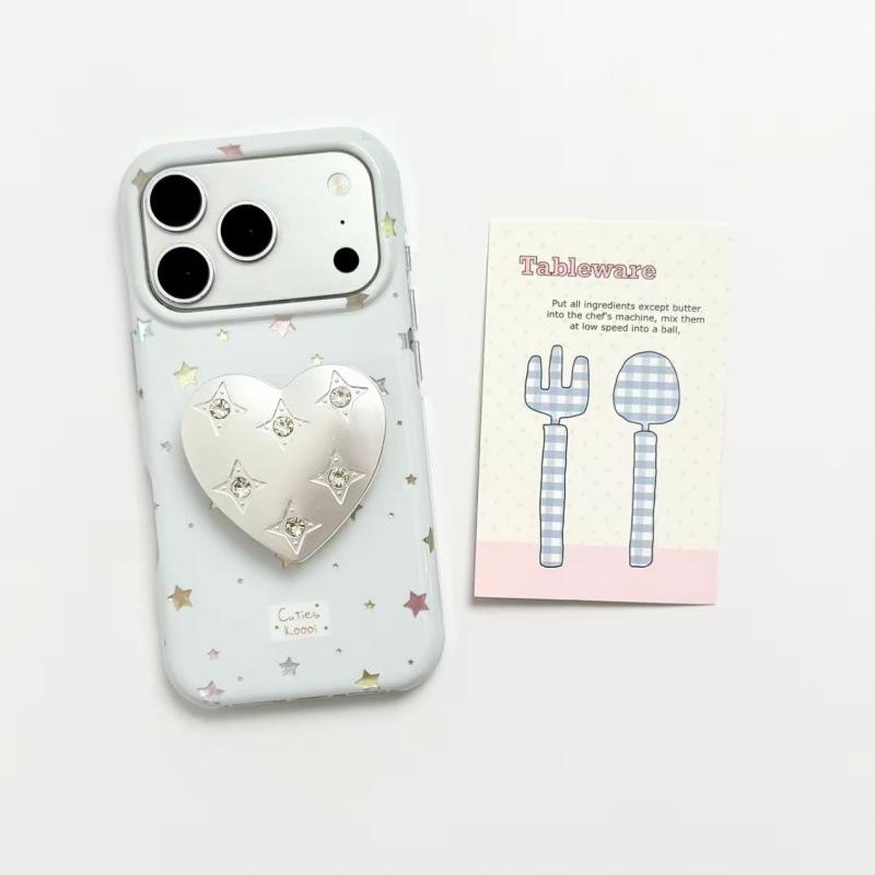 Round edge Korean gilt star pendant for iPhone17promax Apple 16 mobile phone case 15 love bracket