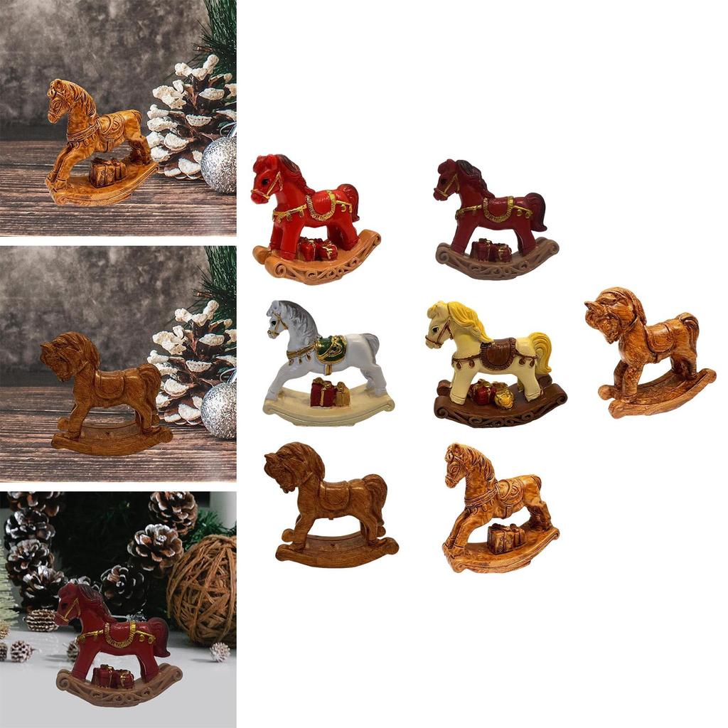 Small Christmas Rocking Horse Decoration Collectible Sculpture Desktop Miniature Figurine for Countertop Fireplace Birthday