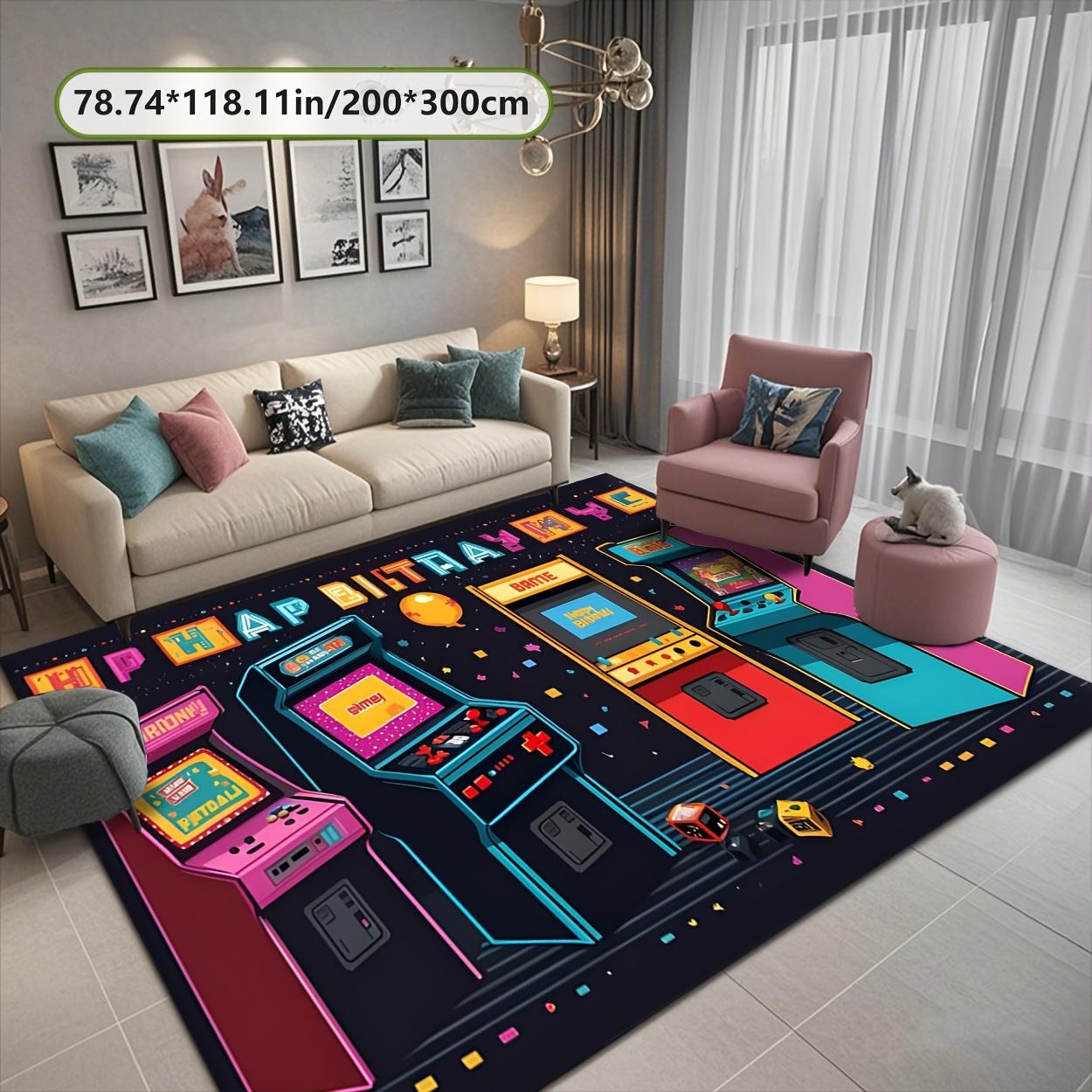 

Vibrant Arcade Game Pattern Area Mat Polyester Fiber Non Slip Backing Machine Washable Living Room Bedroom Office 50x80cm20x31in