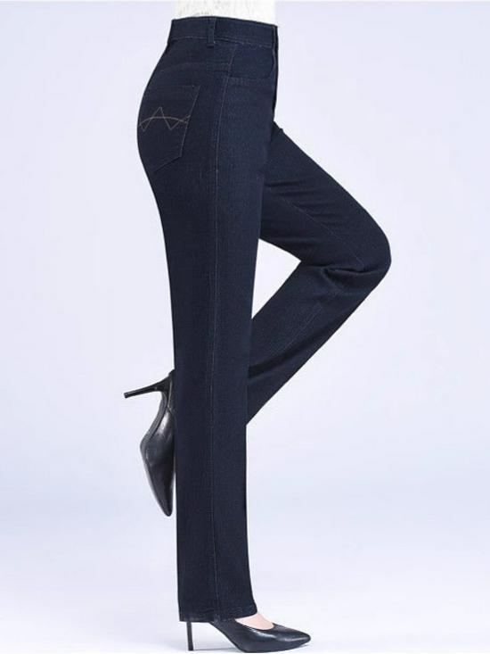 Jeans Élastiques Taille Haute pour Femmes - Pantalons Décontractés Amples, Épais, Jambe Droite pour Mères d'Âge Moyen et Personnes Âgées