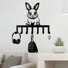 Handmade Rabbit Key Holder Wall Decor with 7 Hooks, Animal Theme Gift for Entryway Bedroom