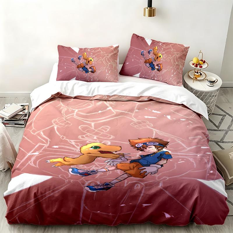Digimon 3pc Set Perfect for Bedroom Use Comfortable Bedding Set Includes a Duvet Cover and Two Pillowcases Ideal Birthday or Christmas Gift